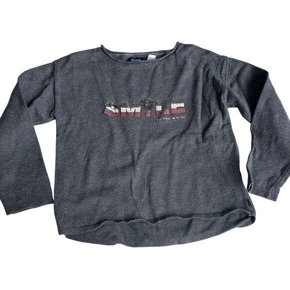 Okaidi Girls Gray Sweater with Sequin Smile - Size 6 - Picture 1 of 4